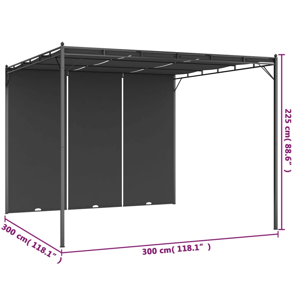 Градинска шатра със странична завеса 3x3x2,25 м антрацит