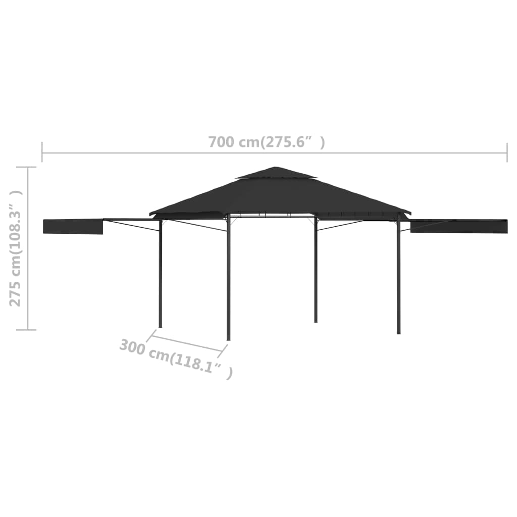 Antracit pavilon dupla kibővített tetővel 3x3x2,75 m 180 g/m² 