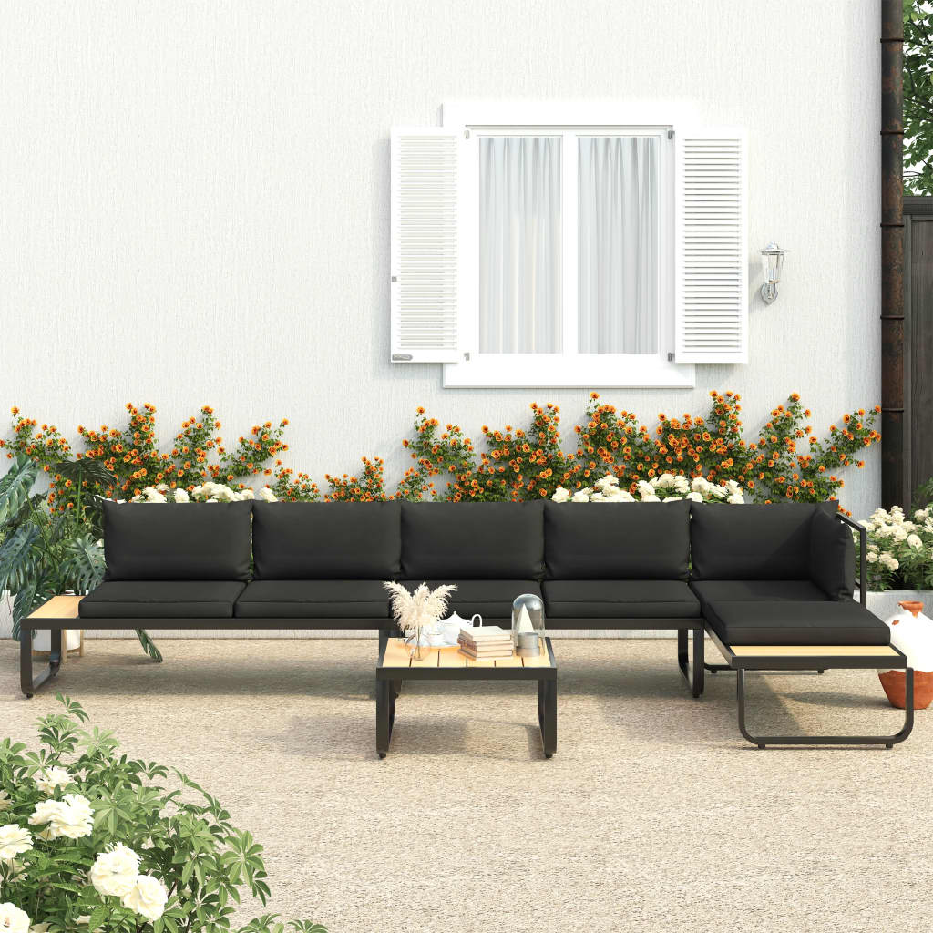 vidaXL Set canapea de grădină colțar cu perne, 4 piese, aluminiu, WPC vidaXL