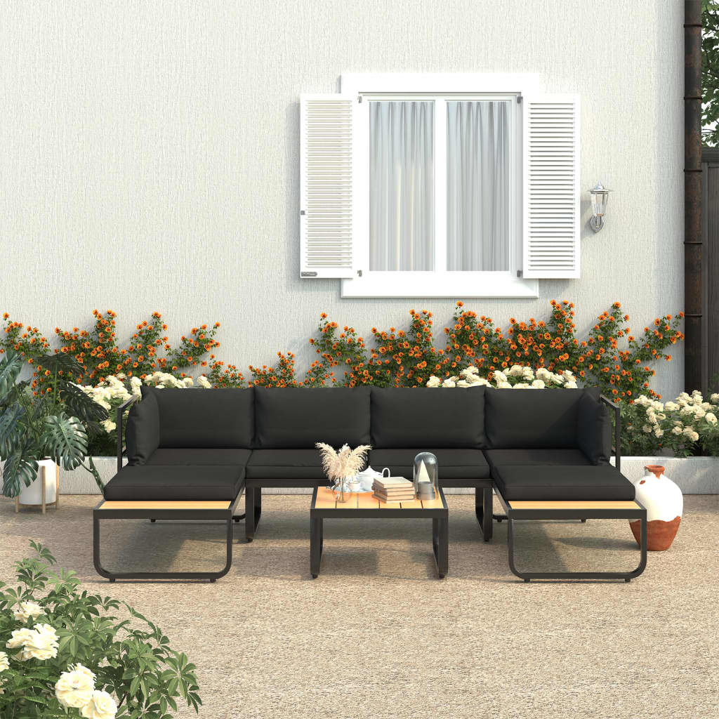 vidaXL Set canapea de grădină colțar cu perne, 4 piese, aluminiu, WPC vidaXL