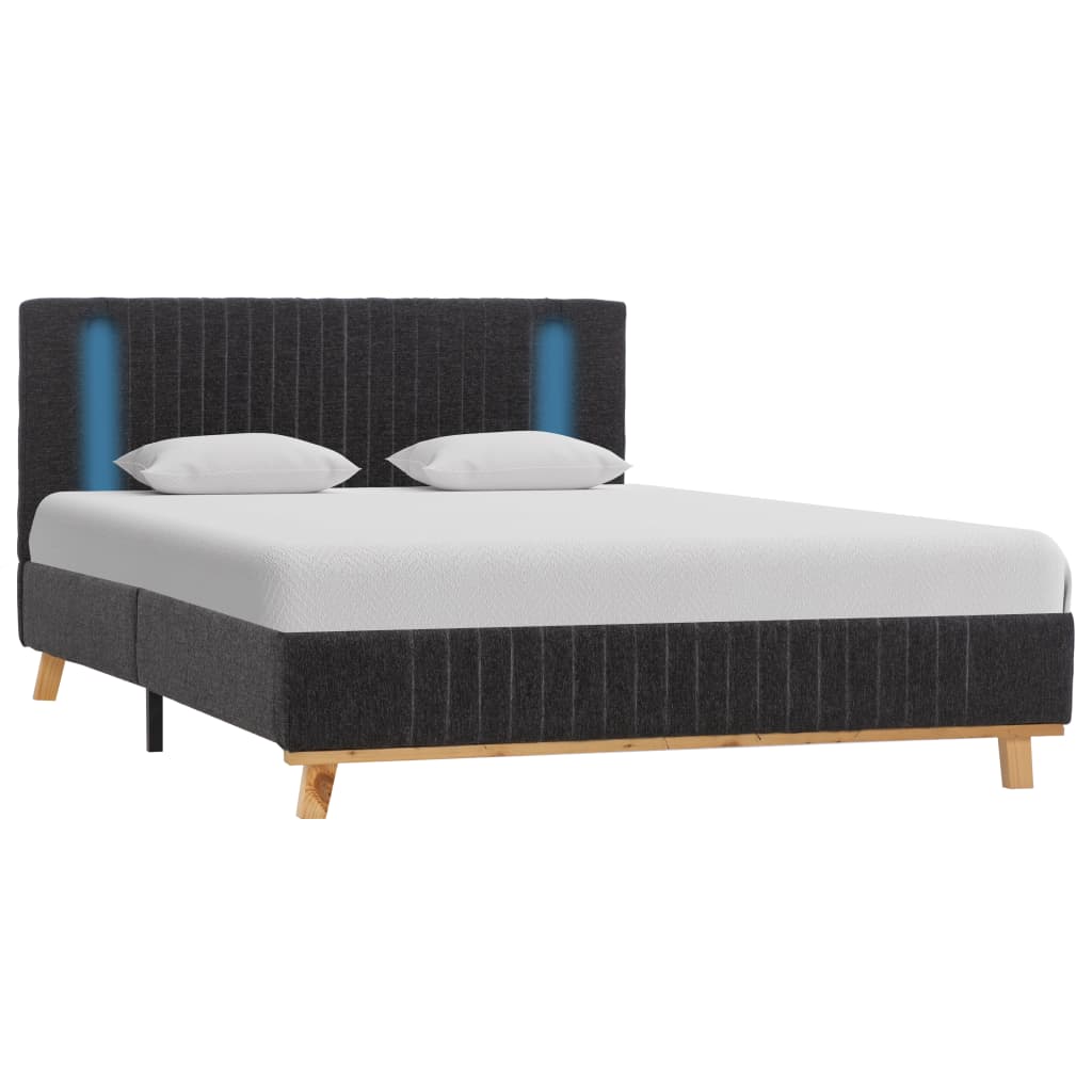 vidaXL Cadru pat cu LED, gri închis, 140 x 200 cm, material textil