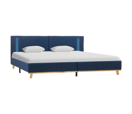 vidaXL gultas rāmis ar LED, zils audums, 160x200 cm