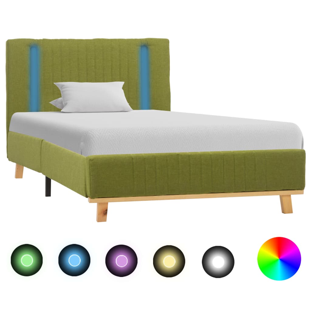 Cadru de pat cu LED, verde, 90 x 200 cm, material textil