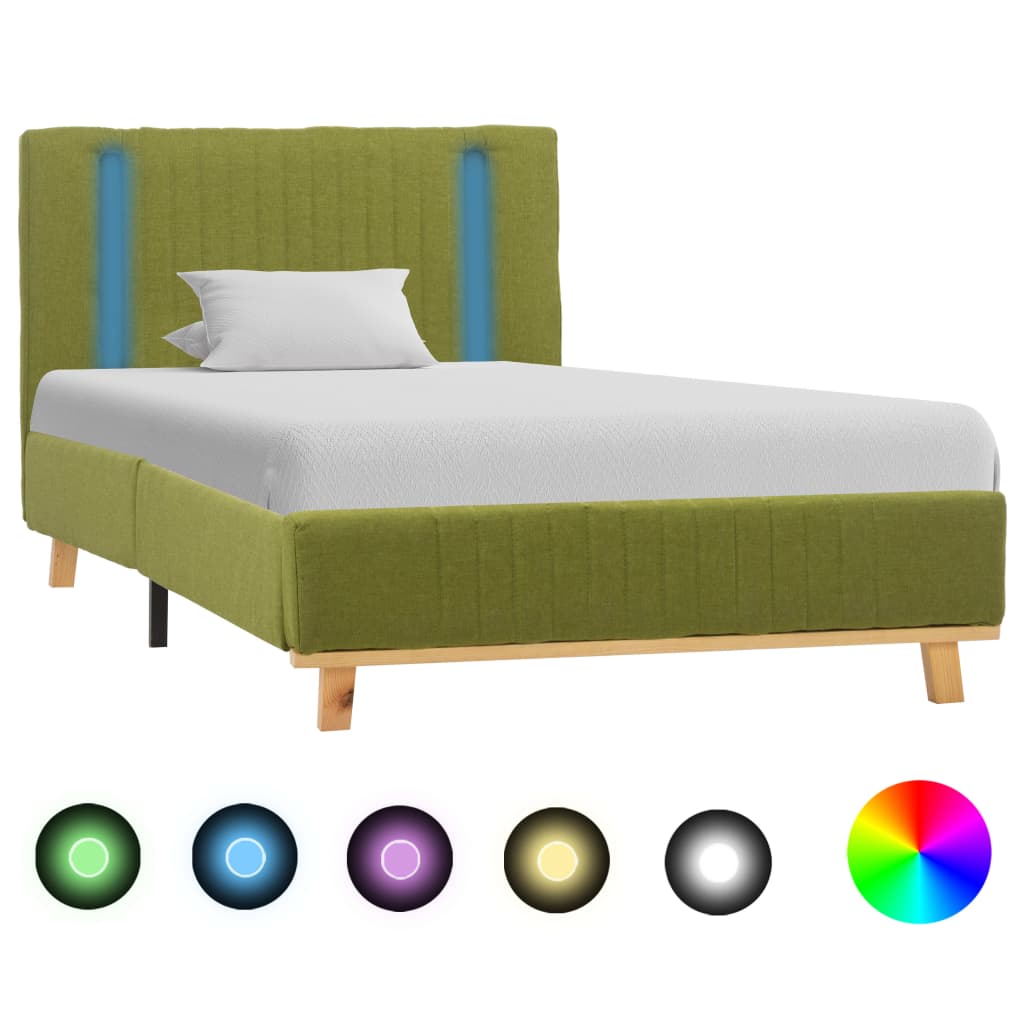vidaXL Cadru de pat cu LED, verde, 100 x 200 cm, material textil vidaxl.ro