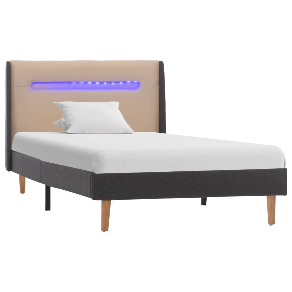 vidaXL sengestel med LED 90 x 200 cm stof cremefarvet