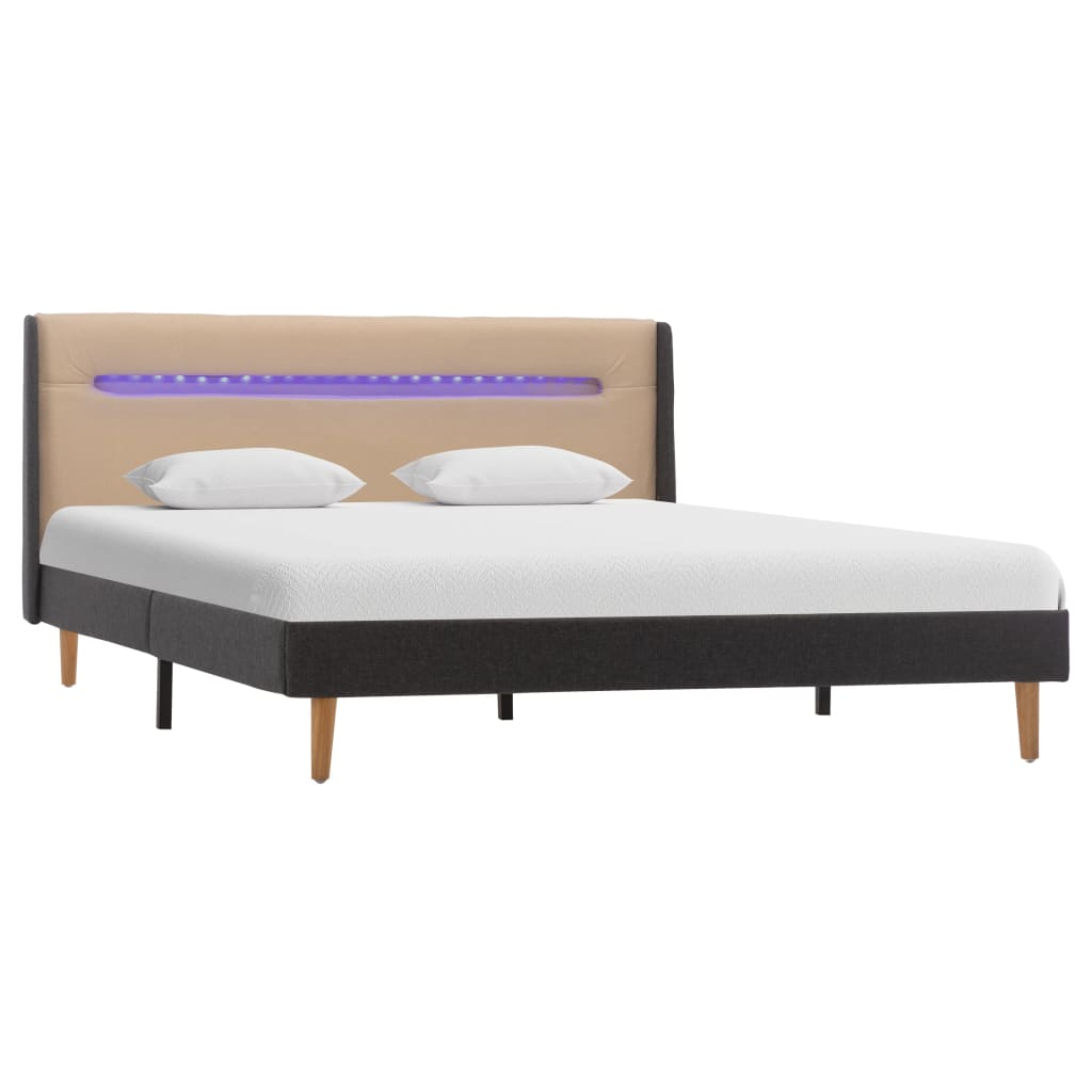 vidaXL Rama łóżka z LED, kremowa, tkanina, 140 x 200 cm