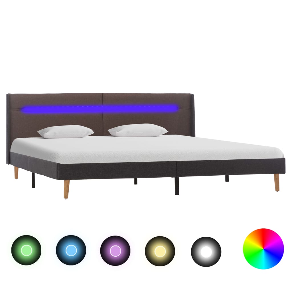 vidaXL Cadru de pat cu LED, gri taupe, 180 x 200 cm, material textil imagine vidaxl.ro