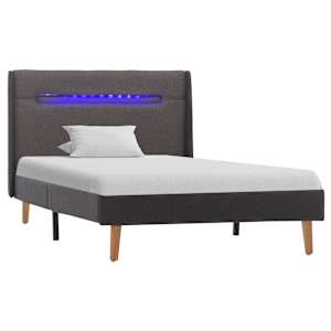 vidaXL Lovos rėmas su LED, pilkos spalvos, 100x200cm, audinys