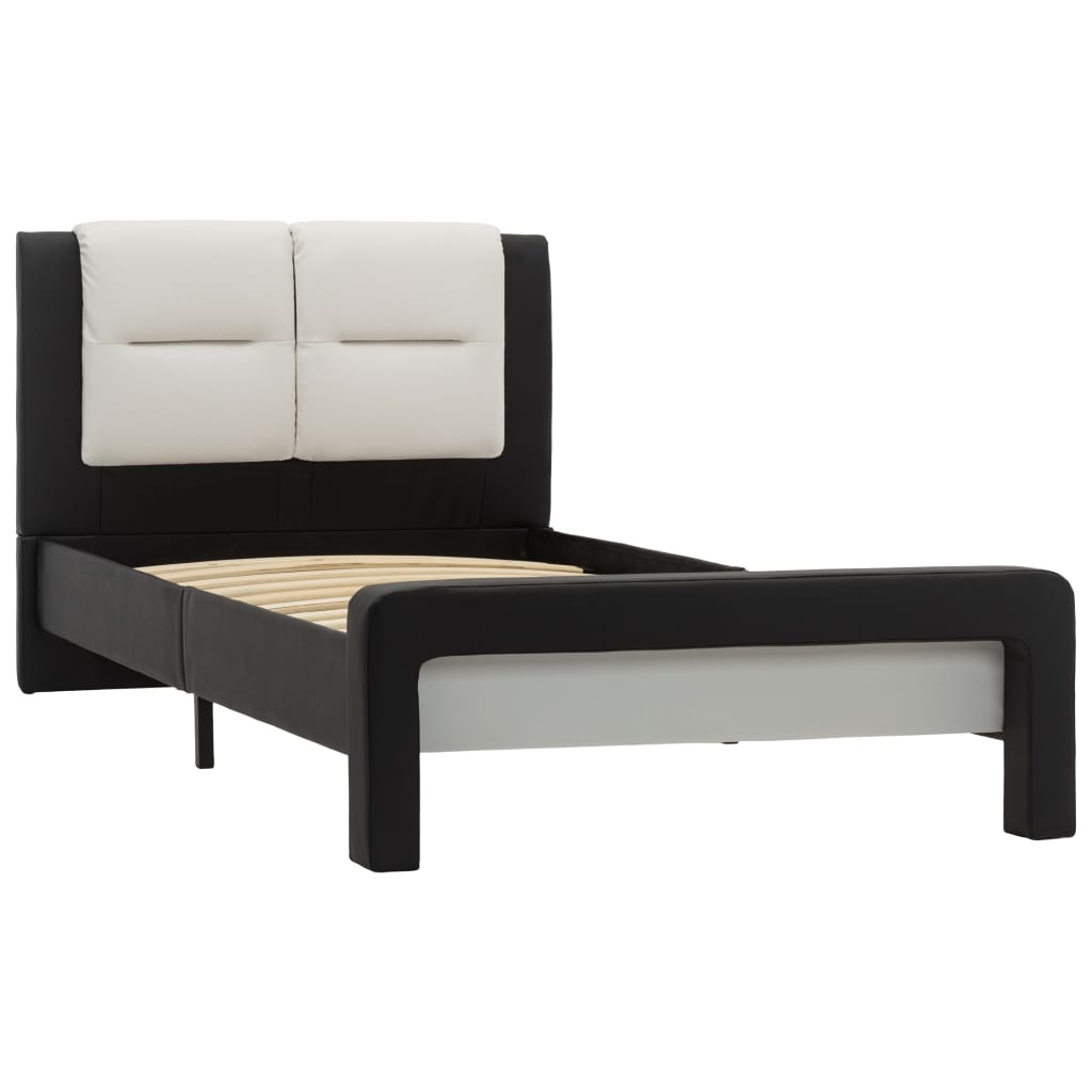 vidaXL Estructura de cama de cuero sintético negro y blanco 90x200 cm