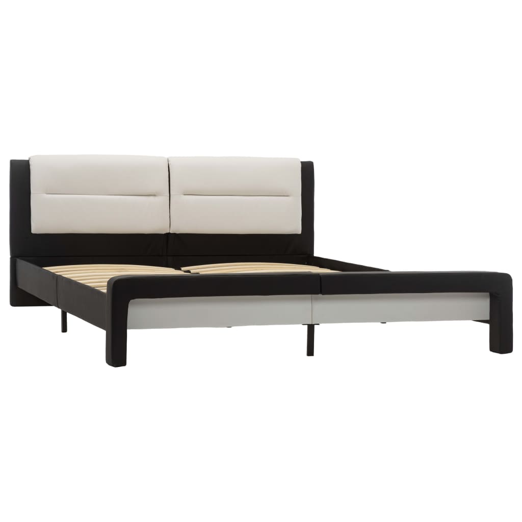 vidaXL Estructura de cama cuero sintético negro y blanco 160x200 cm