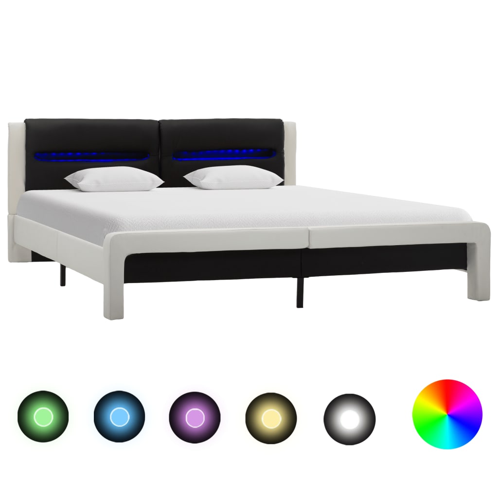 vidaXL Cadru de pat cu LED, alb și negru, 120x200 cm, piele ecologică vidaxl.ro