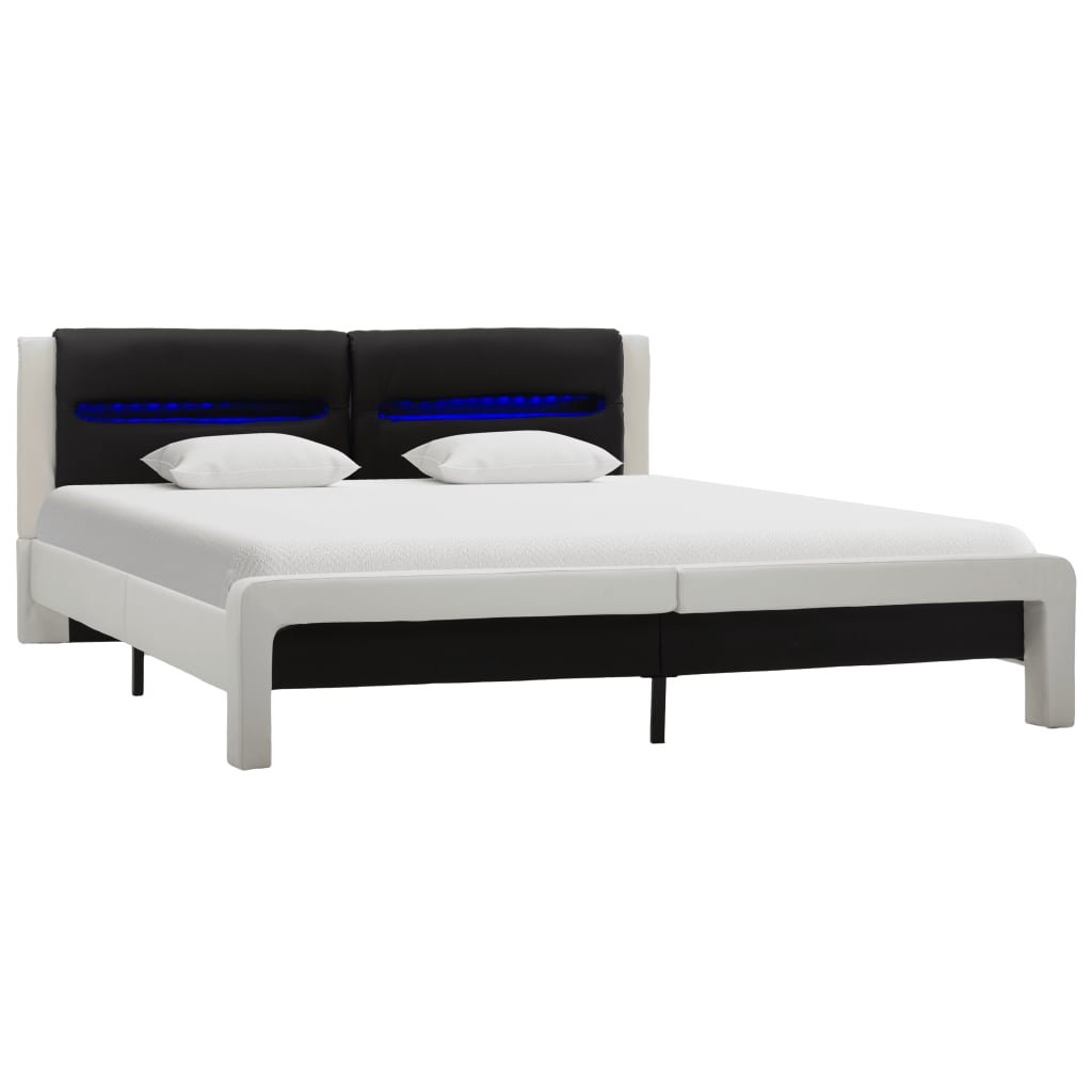 

vidaXL Bedframe met LED kunstleer wit en zwart 120x200 cm