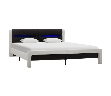 vidaXL Lovos rėmas su LED, baltas ir juodas, 120x200cm, dirbtinė oda