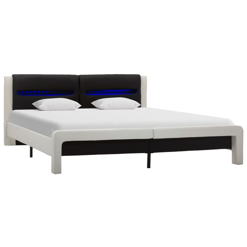 vidaXL gultas rāmis ar LED, balta un melna mākslīgā āda, 180x200 cm