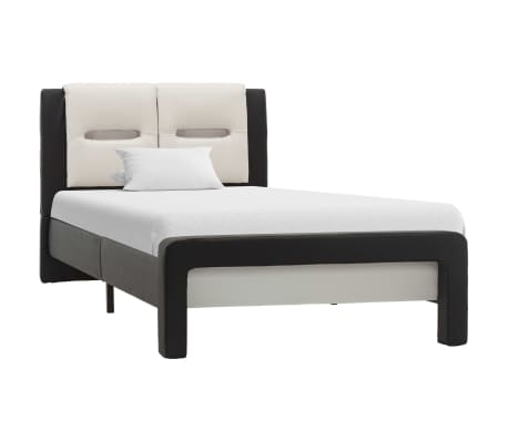 vidaXL Cadre de lit avec LED Noir et blanc Similicuir 90 x 200 cm