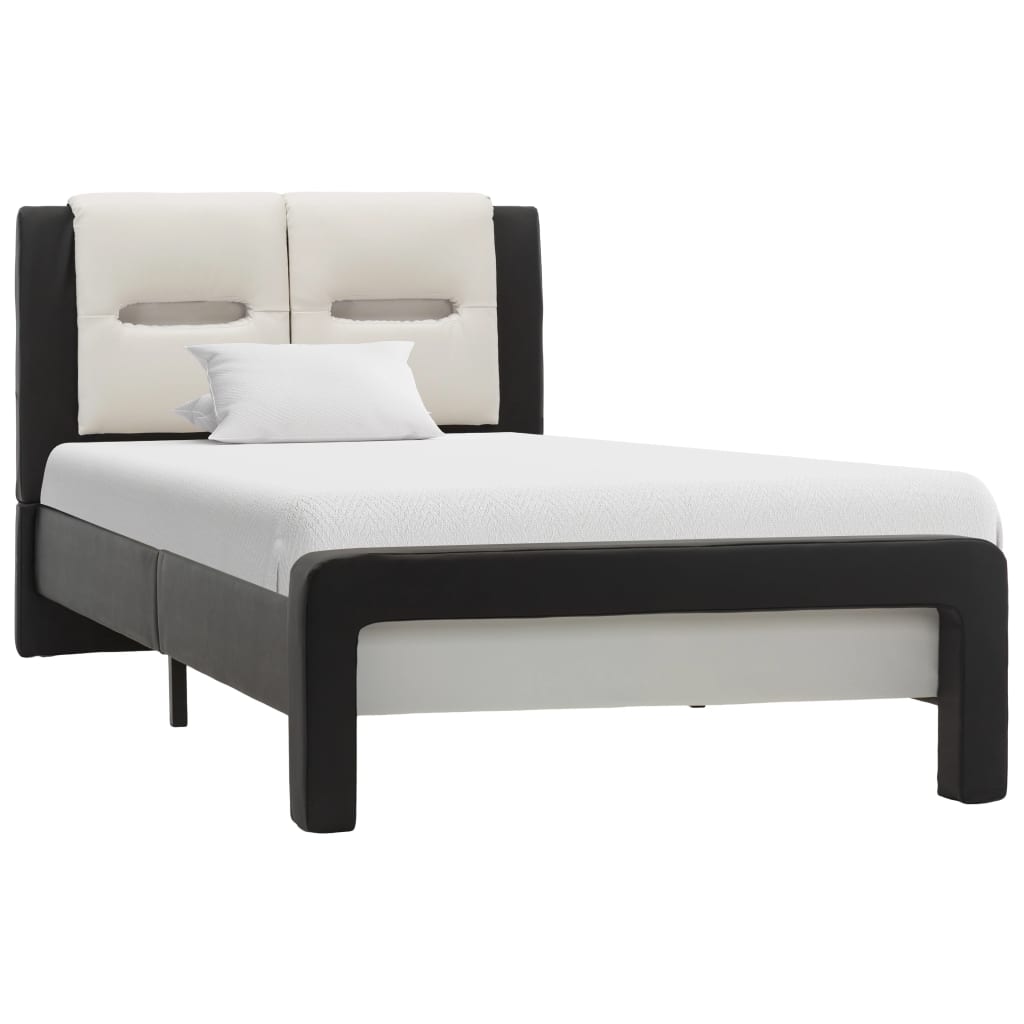 vidaXL Cadre de lit avec LED Noir et blanc Similicuir 100x200 cm