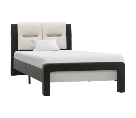 vidaXL Estructura cama con LED cuero sintético blanco negro 100x200 cm