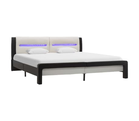 vidaXL Estrutura cama c/ LED 120x200 cm couro artificial preto/branco