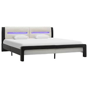 vidaXL Lovos rėmas su LED, juodas ir baltas, 140x200cm, dirbtinė oda