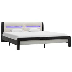 vidaXL Lovos rėmas su LED, juodas ir baltas, 160x200cm, dirbtinė oda