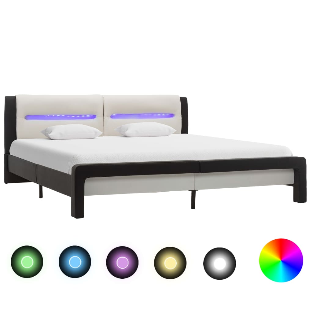 vidaXL Cadru pat cu LED, negru și alb, 180 x 200 cm, piele ecologică vidaxl.ro