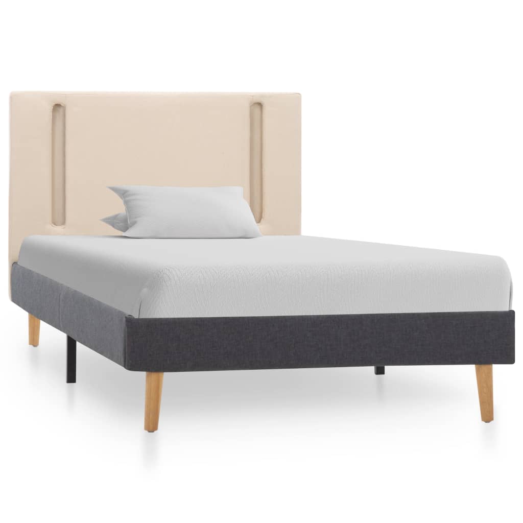 vidaXL Cadre de lit avec LED Crème et gris foncé Tissu 90 x 200 cm