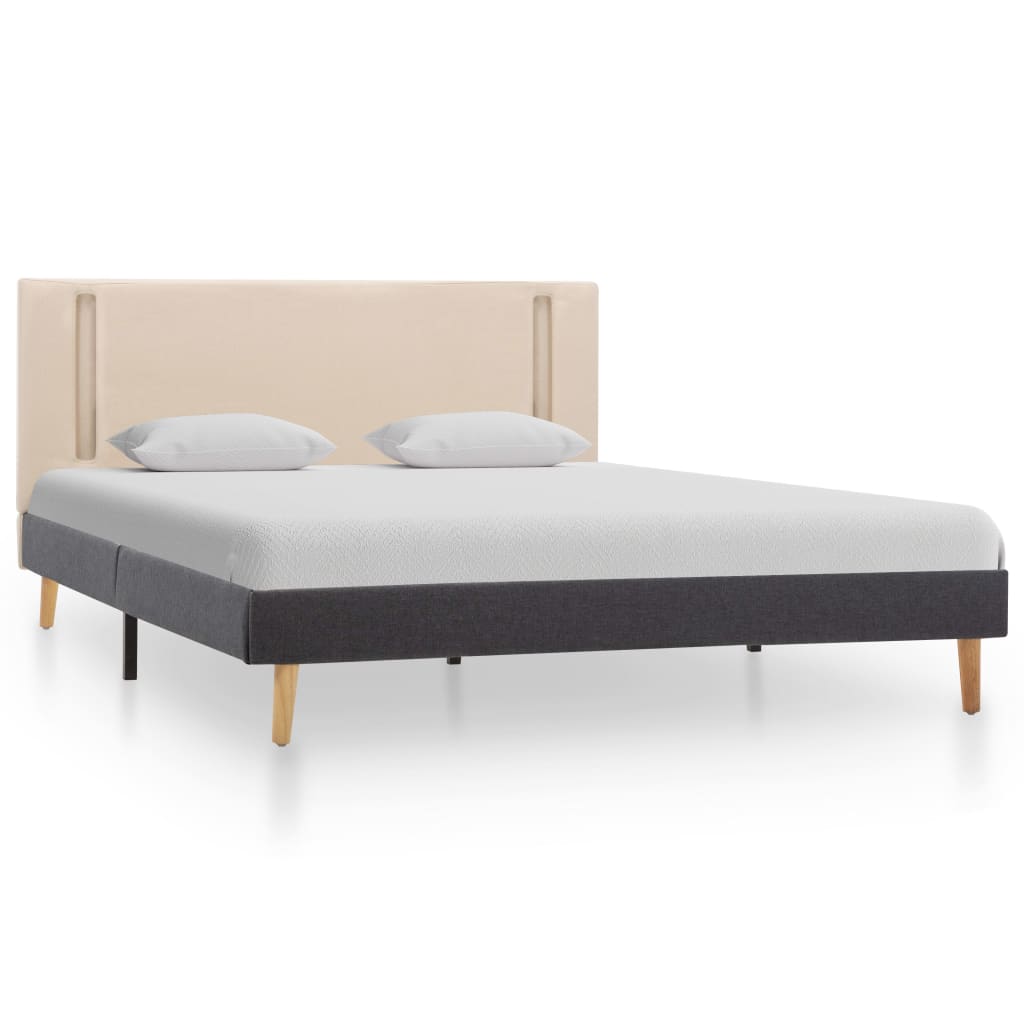 vidaXL sengestel med LED-lys 140x200 cm stof cremefarvet og mørkegrå