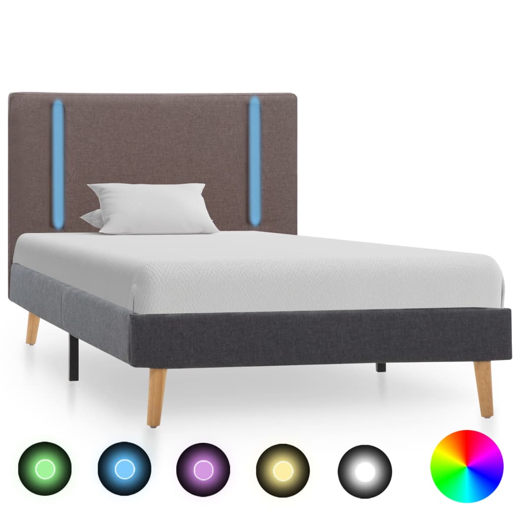 vidaXL Cadru pat cu LED-uri, gri taupe & gri închis, 90x200cm, textil vidaXL imagine 2022