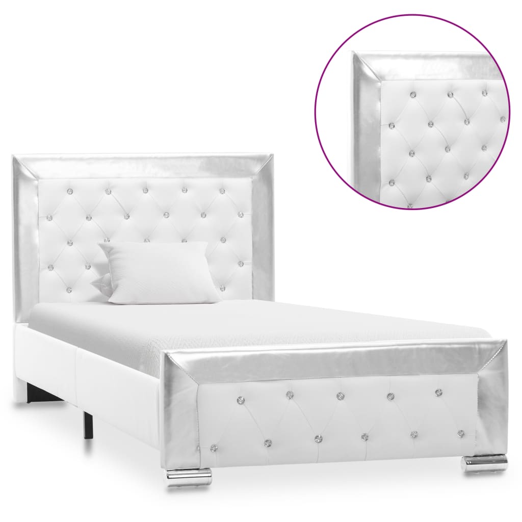 vidaXL Cadru de pat, alb, 90 x 200 cm, piele ecologică vidaXL imagine 2022