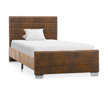 vidaXL Lovos rėmas, rudos spalvos, 90x200cm, dirbtinė versta oda