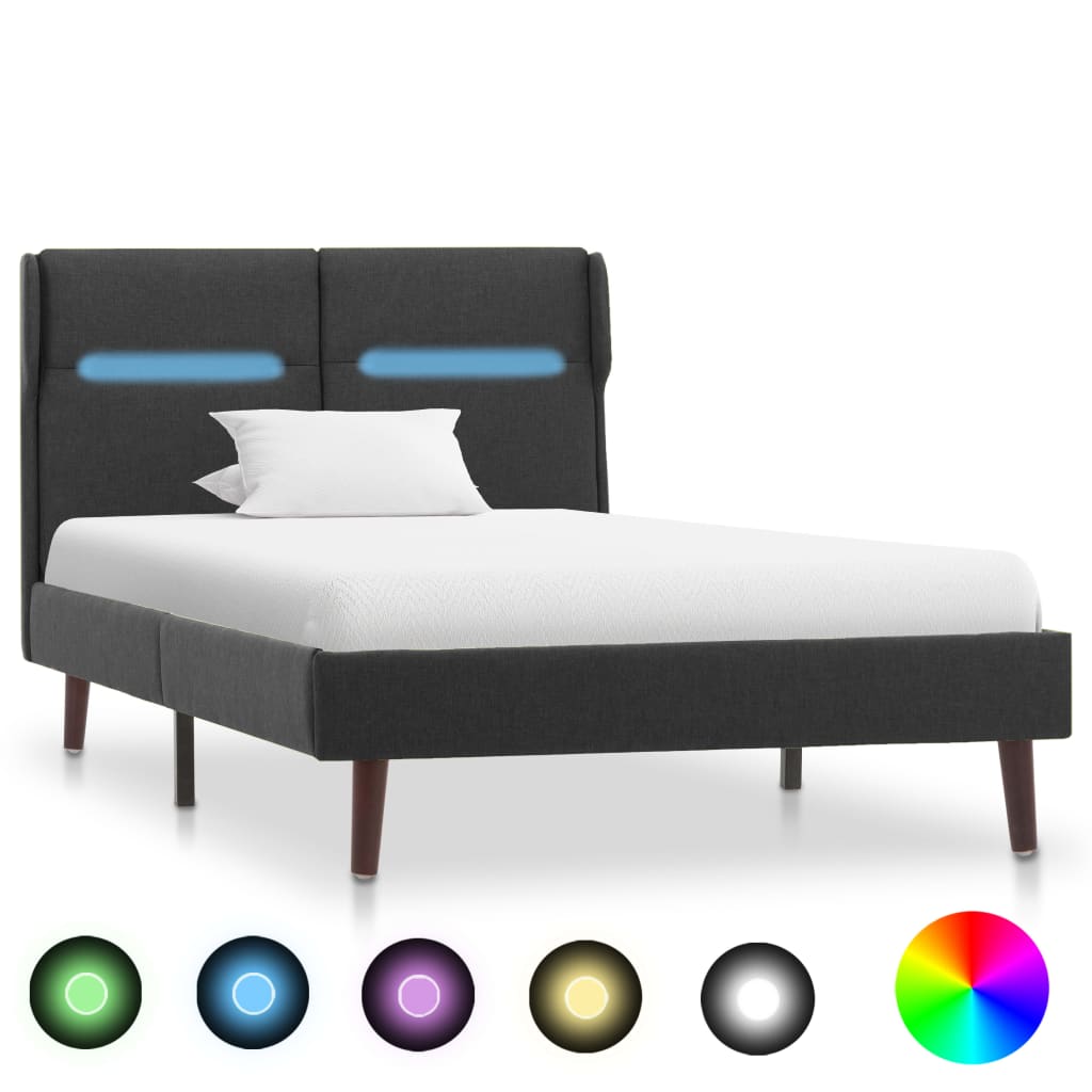 vidaXL Cadru pat cu LED-uri, gri închis, 90 x 200 cm, material textil vidaXL
