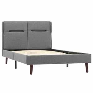 vidaXL Lovos rėmas su LED, šviesiai pilkos spalvos, 90x200cm, audinys