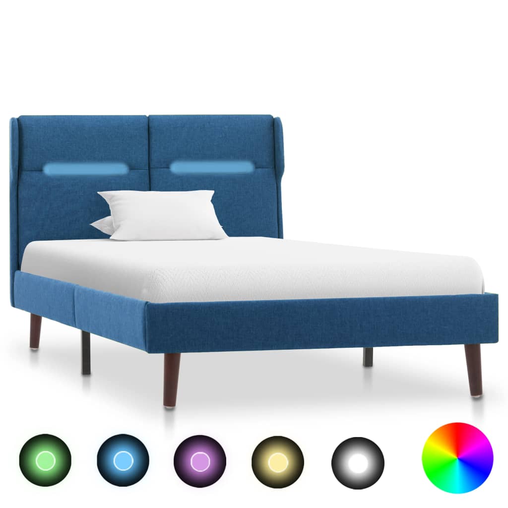 vidaXL Cadru de pat cu LED, albastru, 100 x 200 cm, material textil vidaXL imagine 2022