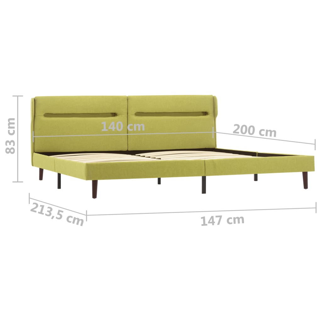 Рамка за легло с LED, зелена, текстил, 140x200 см