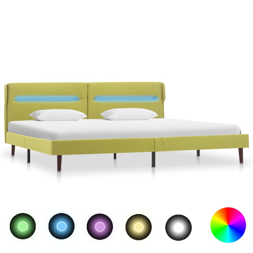 vidaXL Cadru de pat cu LED-uri, verde, 160 x 200 cm, material textil vidaxl.ro