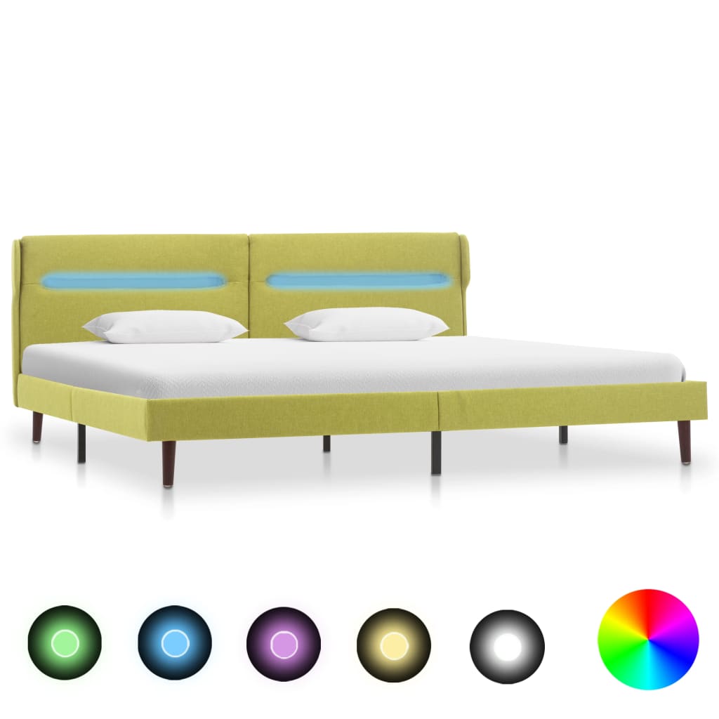 vidaXL Cadru de pat cu LED-uri, verde, 180 x 200 cm, material textil vidaXL imagine 2022