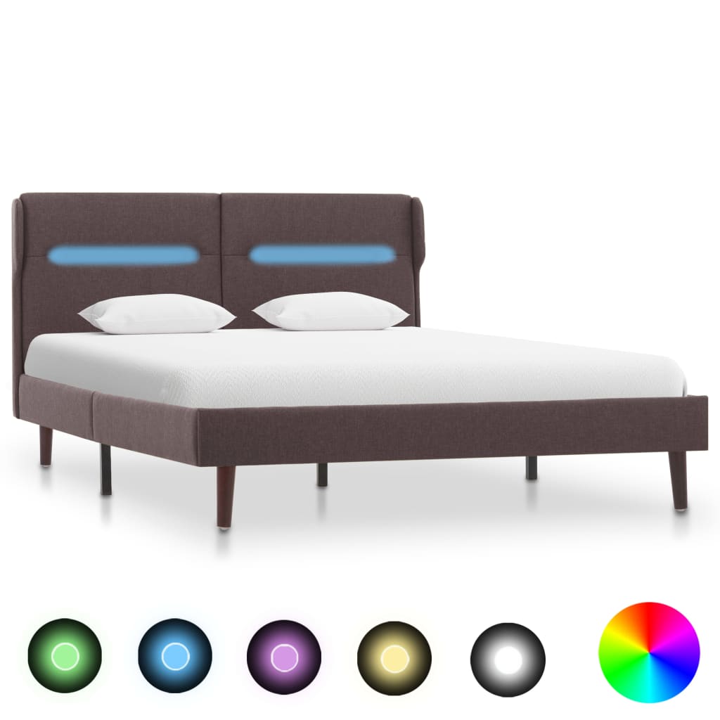 vidaXL Cadru de pat cu LED-uri, gri taupe, 120x200cm, material textil title=vidaXL Cadru de pat cu LED-uri, gri taupe, 120x200cm, material textil
