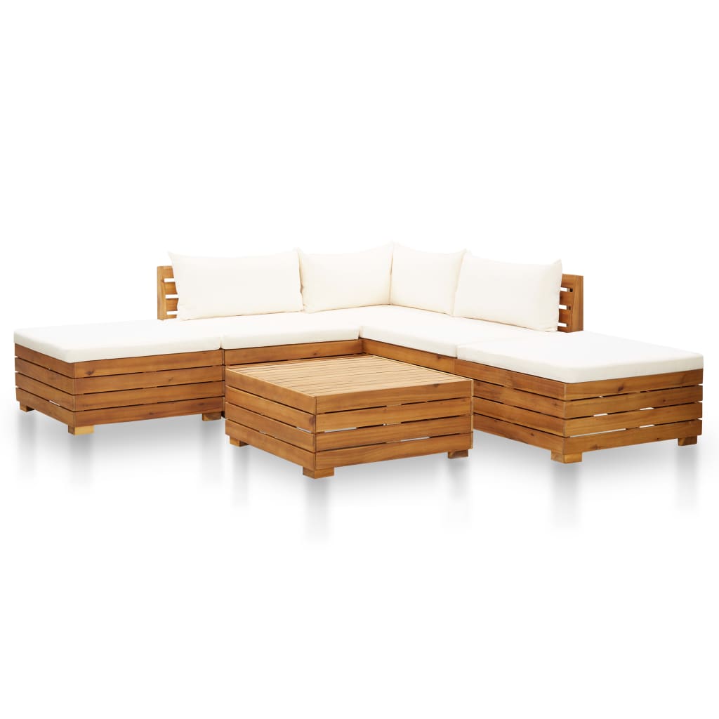 Poza vidaXL Set mobilier gradina cu perne, 6 piese, alb crem, lemn acacia