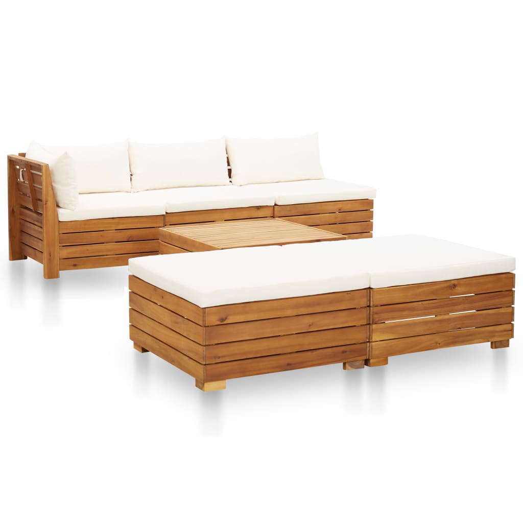 

vidaXL 6-delige Loungeset met kussens massief acaciahout crèmewit