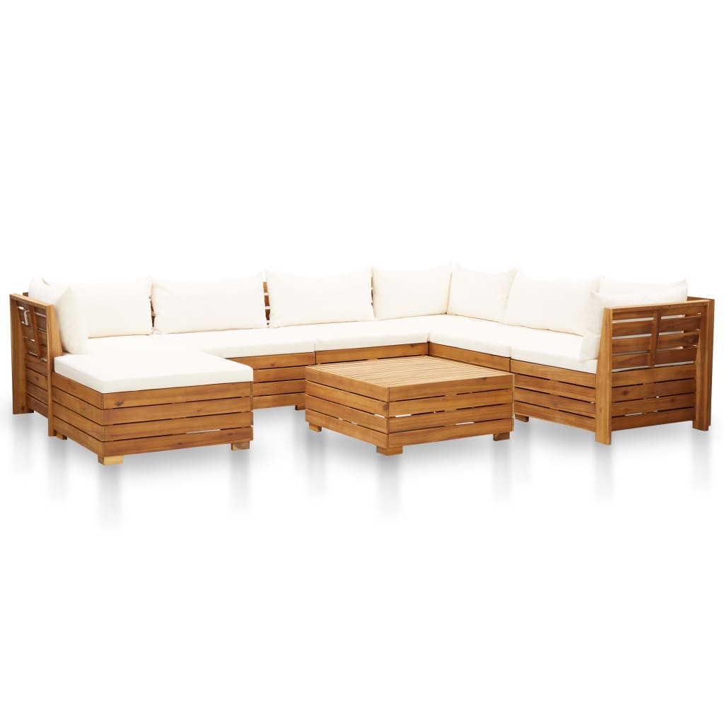 Poza vidaXL Set mobilier gradina cu perne, 8 piese, alb crem, lemn acacia