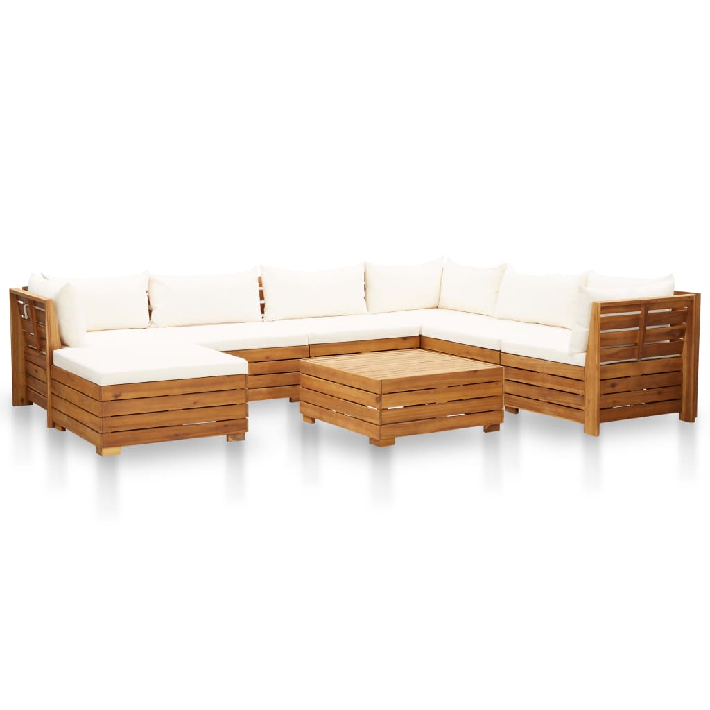 vidaXL Set mobilier grădină cu perne, 8 piese, alb crem, lemn acacia