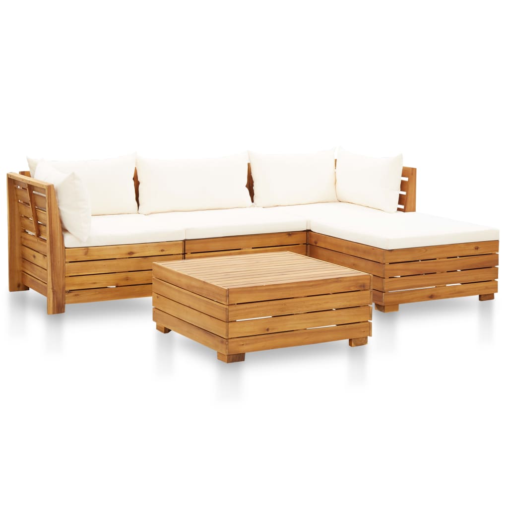 vidaXL Set mobilier grădină cu perne, 5 piese, alb crem, lemn acacia 