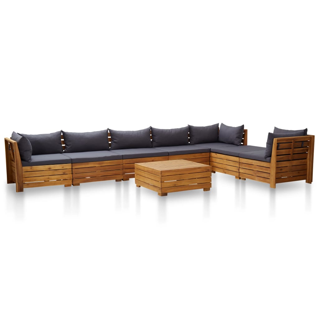 vidaXL 8-delige Loungeset met kussens acaciahout donkergrijs afbeelding