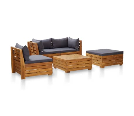 vidaXL 5-osainen Puutarhasohvasarja tyynyill&auml; t.harmaa t&auml;ysi akasiapuu