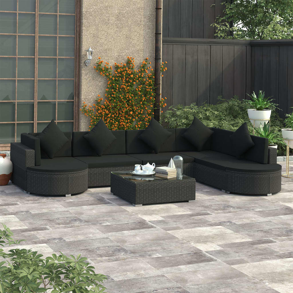 Patio Lounge Set Set of 8 Black