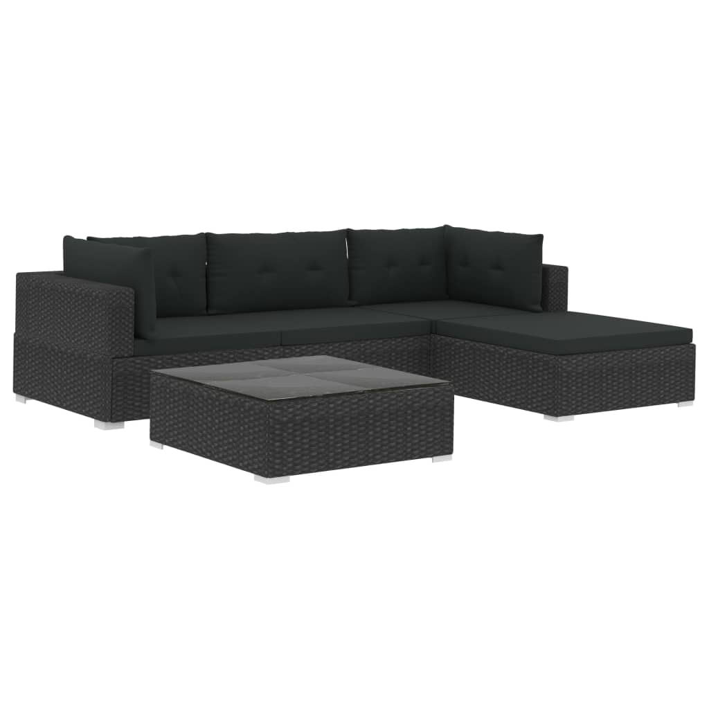 

vidaXL 5 Piece Patio Lounge Set with Cushions Poly Rattan Black
