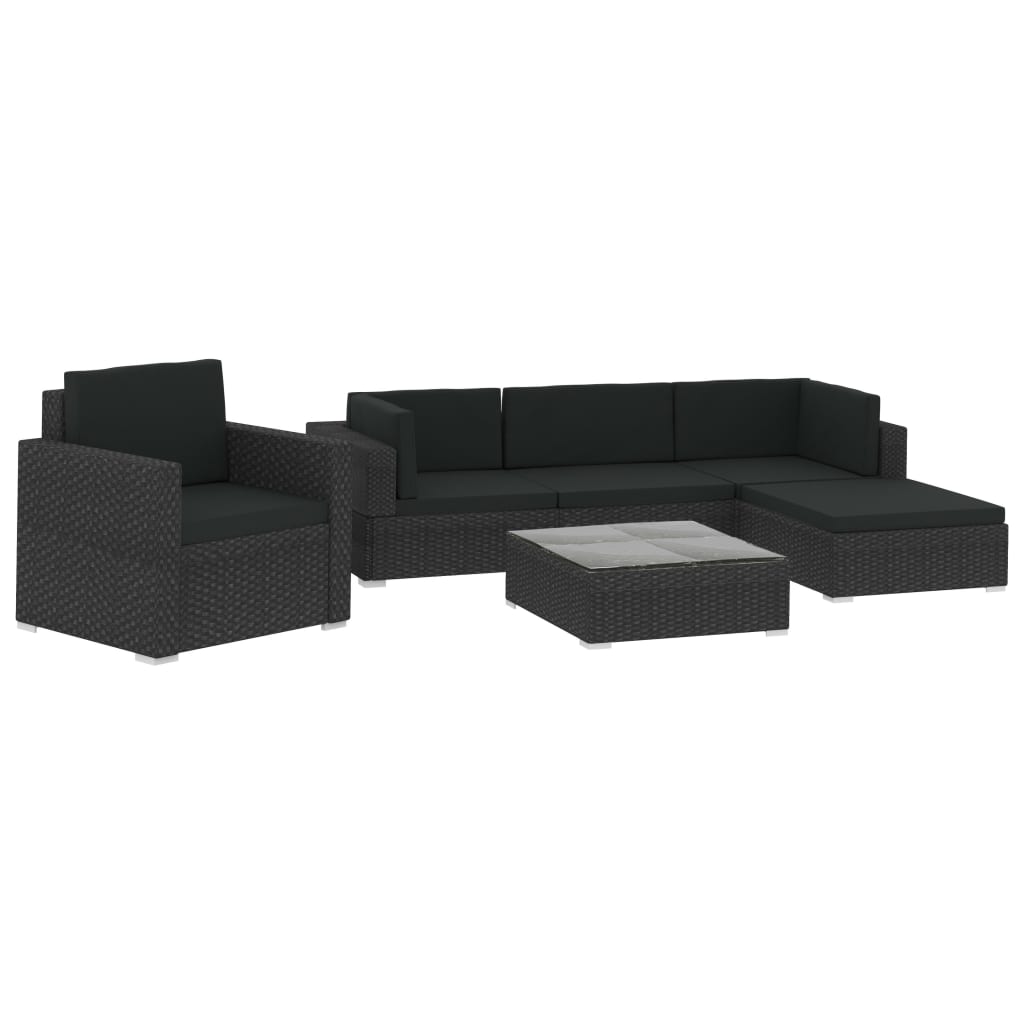 

vidaXL 6 Piece Patio Lounge Set with Cushions Poly Rattan Black