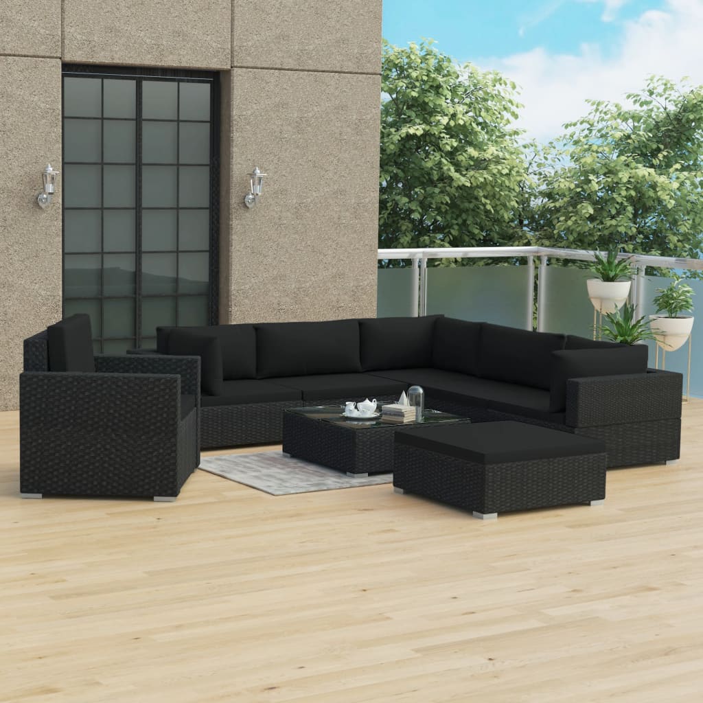 Patio Lounge Set Set of 8 Black