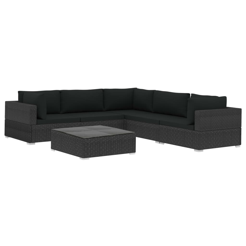 

vidaXL 6 Piece Patio Lounge Set with Cushions Poly Rattan Black