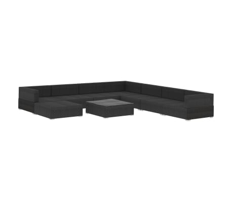 vidaXL 9 Piece Garden Lounge Set with Cushions Poly Rattan Black